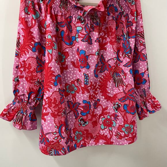 Tuckernuck Pink and Red Floral Off-Shoulder Blouse - Picture 5 of 10